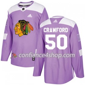 Adidas Maillot de Hockey Chicago Blackhawks Corey Crawford 50 2017-2018 Violet Fights Cancer Practice Authentic - Homme